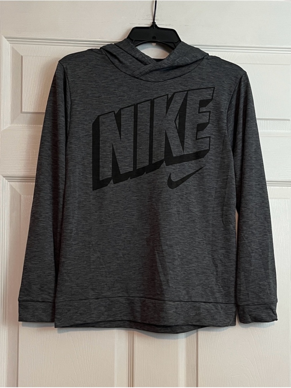 Nike Dri-Fit Hoodie - Boys Size L - Gray Logo Long Sleeve Pullover